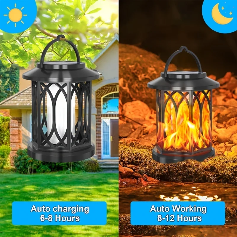 Solar Flame Hanging Lamp Outdoor Solar Light Garden Waterproof Flame Flickering Effect Christmas Garden Patio Yard Path Light