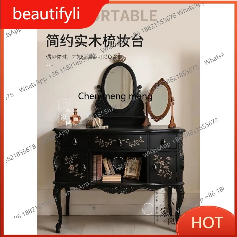 

C6601 French retro solid wood dresser American carved master bedroom makeup table 1.5 meters factory direct sales