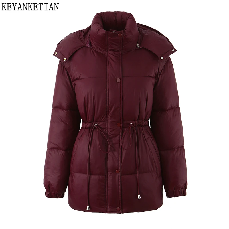 

KEYANKETIAN 2025 Winter New Women's Drawstring Hooded Quilted Jacket Coat Leisure Solid color Thick Warm Cotton-Padded Clothes