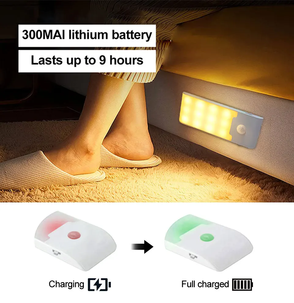 12LED Nachtlicht Bewegungsmelder wiederaufladbare USB-LED-Lampe für Flur Badezimmer Schrank Küche unter dem Schrank hohe Helligkeit – Detail 8
