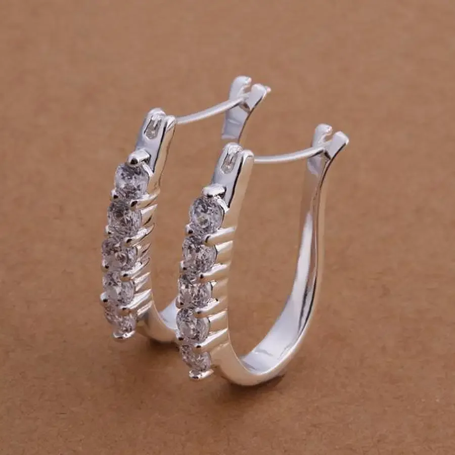 

Cute 925 Sterling Silver Retro Elements Elegant Gorgeous Design U Shape Earring Zircon Crystal Women Lady Wedding Jewelry