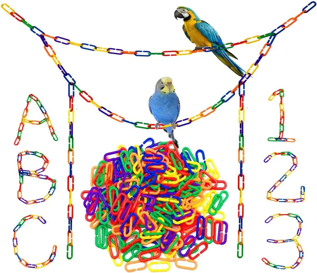 100PCS /200PCS Set Parrot C-clip Toy Plastic Chain Links Rainbow C-Clips Chains Hooks Bird Cage Swing Climbing Cage Toys