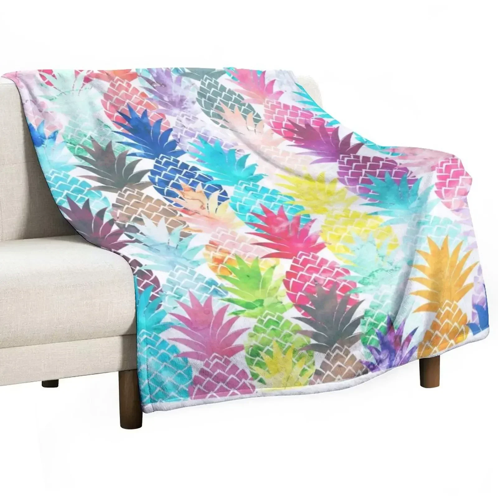 

New Hawaiian Pineapple Pattern Tropical Watercolor Throw Blanket Thermals For Travel for winter Furrys Blankets