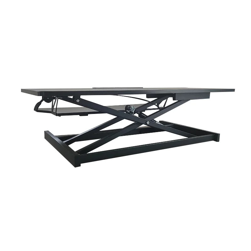 Quick-Fold Pneumatic Height Adjustable Desk with Lightweight Aluminum Frame & 2-Tier MDF Tabletop for On-Demand Work