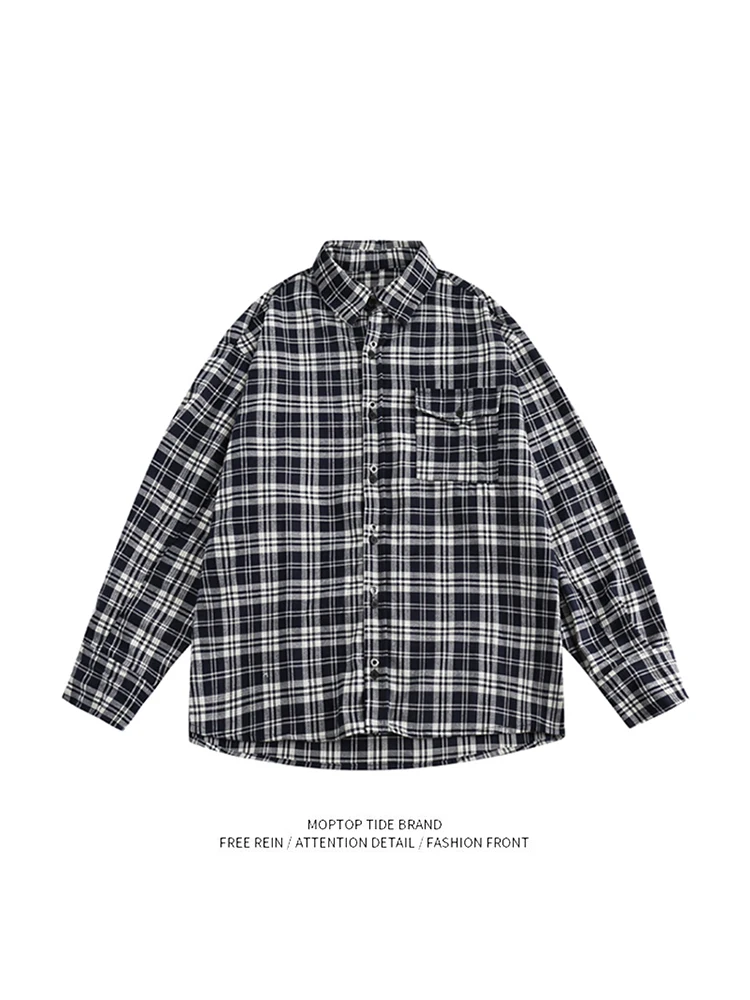 

Mr. WH Original American y Plaid Casual irt Jaet Long Sve ex Bla White Cheered Youth Faion Полиэстер F...