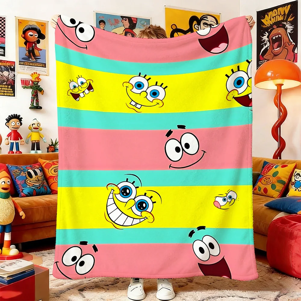 Manta de Anime de Bob Esponja, Mantas Dobles para Cama de Bebé, Decoración del Hogar, Cubrecama, Cubrecama para Sofá, Manta para Picnic y Mantas Decorativas