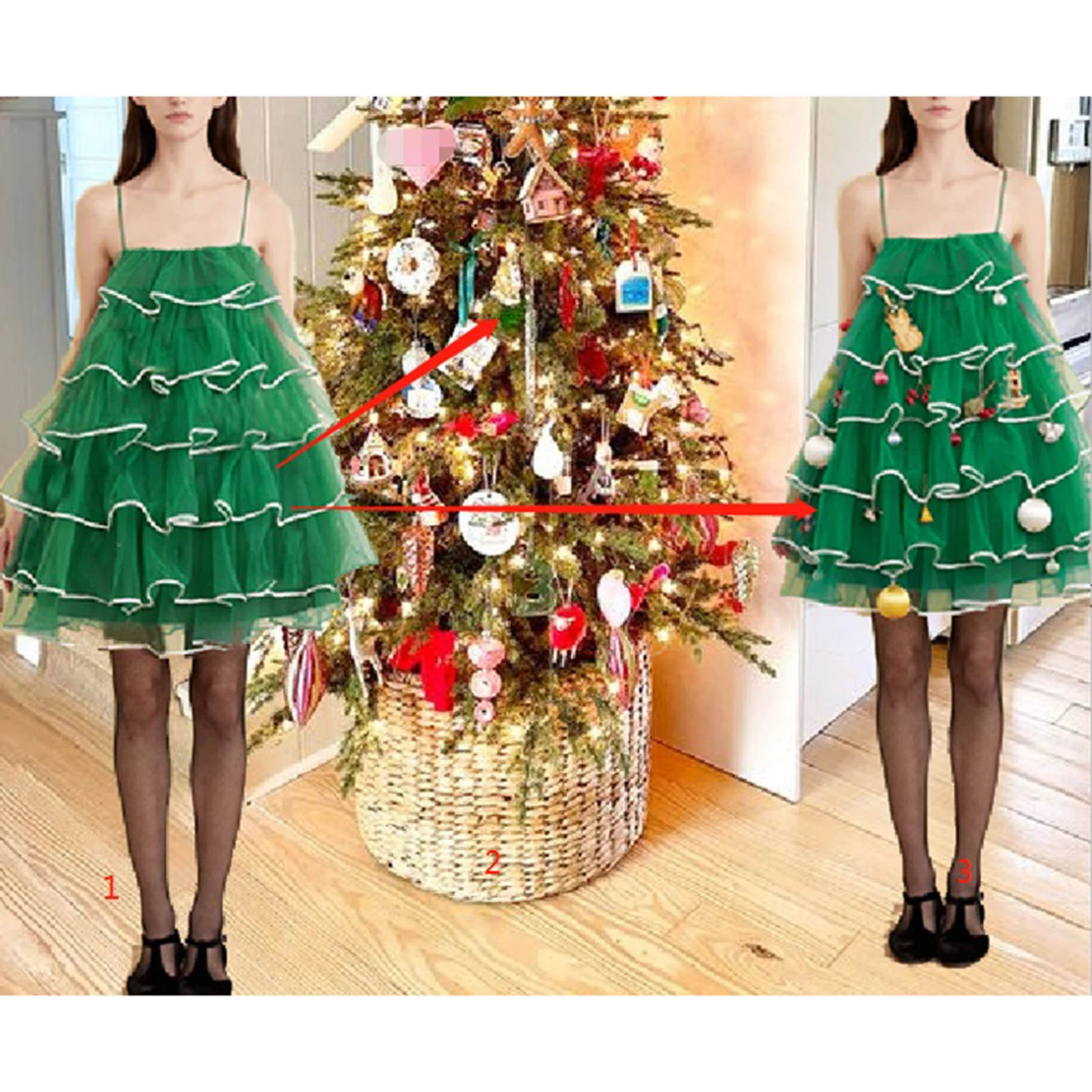 الطبقات تكدرت شبكة التباين اللون تقليم أكمام ألف خط فساتين قصيرة عيد الميلاد المرأة السباغيتي حزام كامي اللباس #3