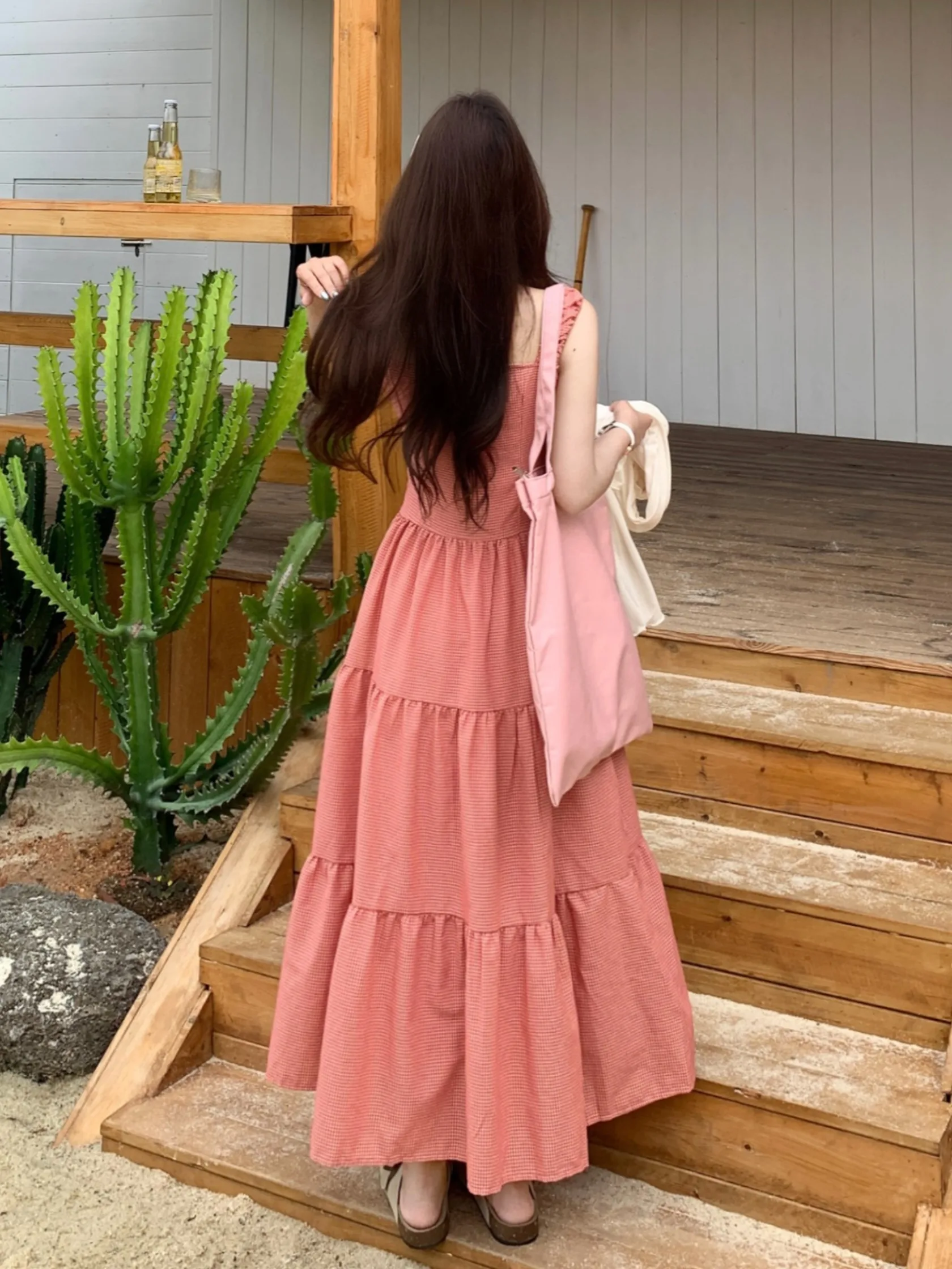 

plus Size Women's Summer Plaid Dress Set Casual Style Versatile Slimming Design Breathable Long Sleeve T-Shirt And Cardigan