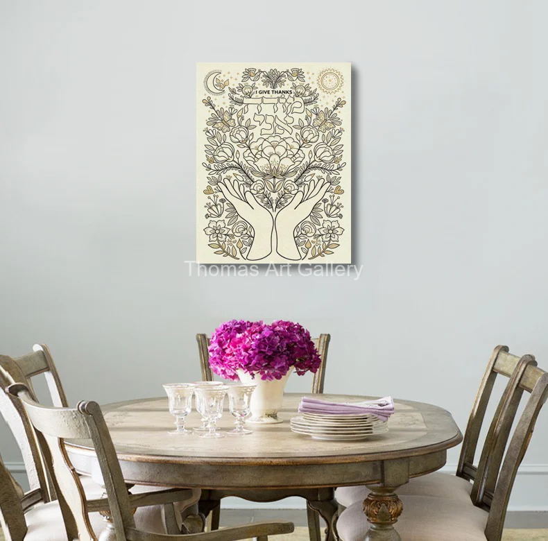 Modeh Ani Jewish Prayer Canvas Art HD Print I Give Thanks Floral Hands Home Blessing Spiritual Decor for Bedroom Home Entryway