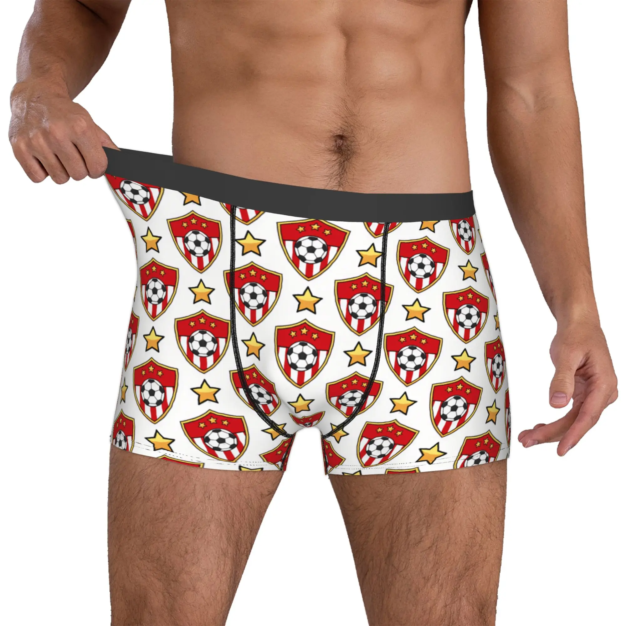Soccerly Footbally Team Badge Underwear Men Print Gold Star Boxer Shorts Panties Briefs Soft Underpants