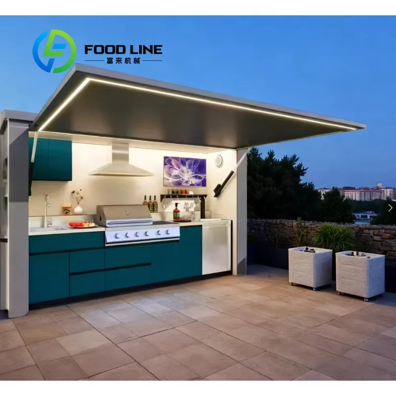 Customized Modular Weatherproof Enclosed Shelter with Outdoor Kitchen Pavilion Featuring a Barbecue and Sink