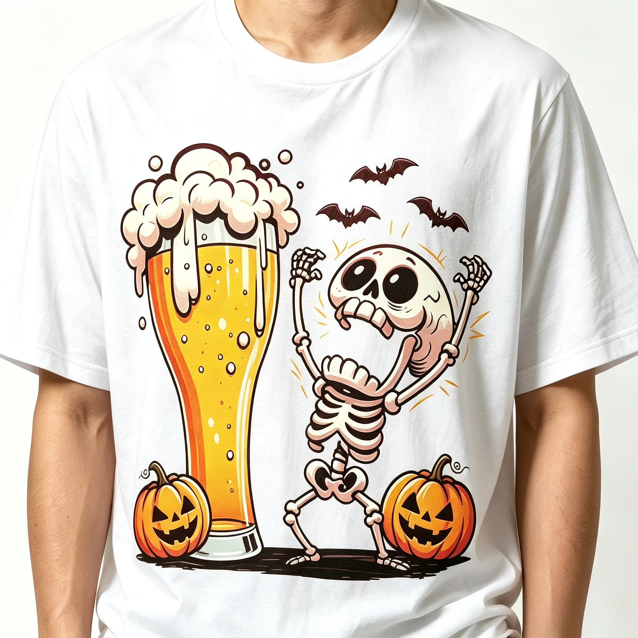 Simple Modal Halloween Horror T-shirt Skeleton Beer Pumpkin Bat Print Short Sleeve Casual Tee For Men Halloween Costume