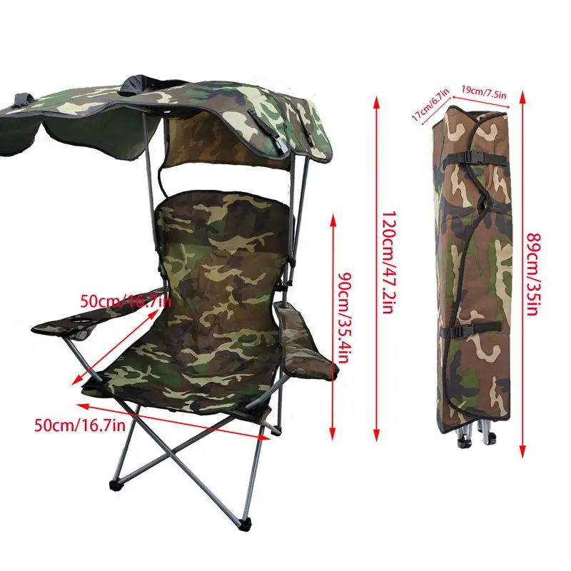 Folding Chair With Sun Shield Comfortable Lightweight Camping Stool Camping Lounge Chair Foldable Seat For Indoor Outdoor Use