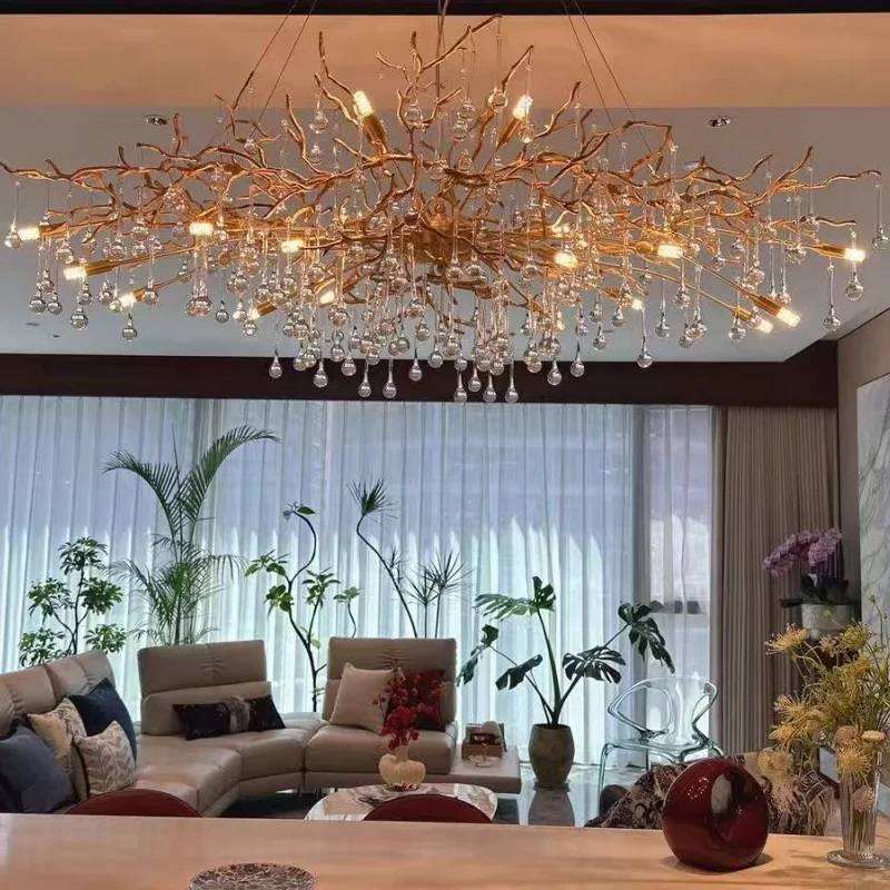 

Luxury French Crystal Chandelier For Dining Room Full Copper Villa Living Room High Grade Ceiling Crystal Branch Chandeliers Led