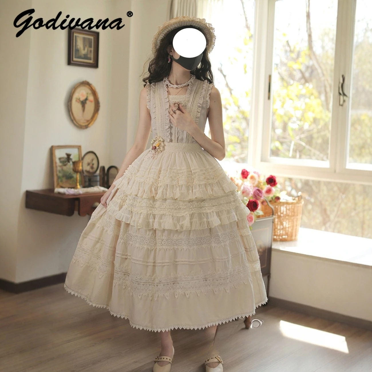 JSK – robe longue sans manches pour femmes, originale, élégante, couleur unie, Style français, Lolita, nouvelle collection printemps et été