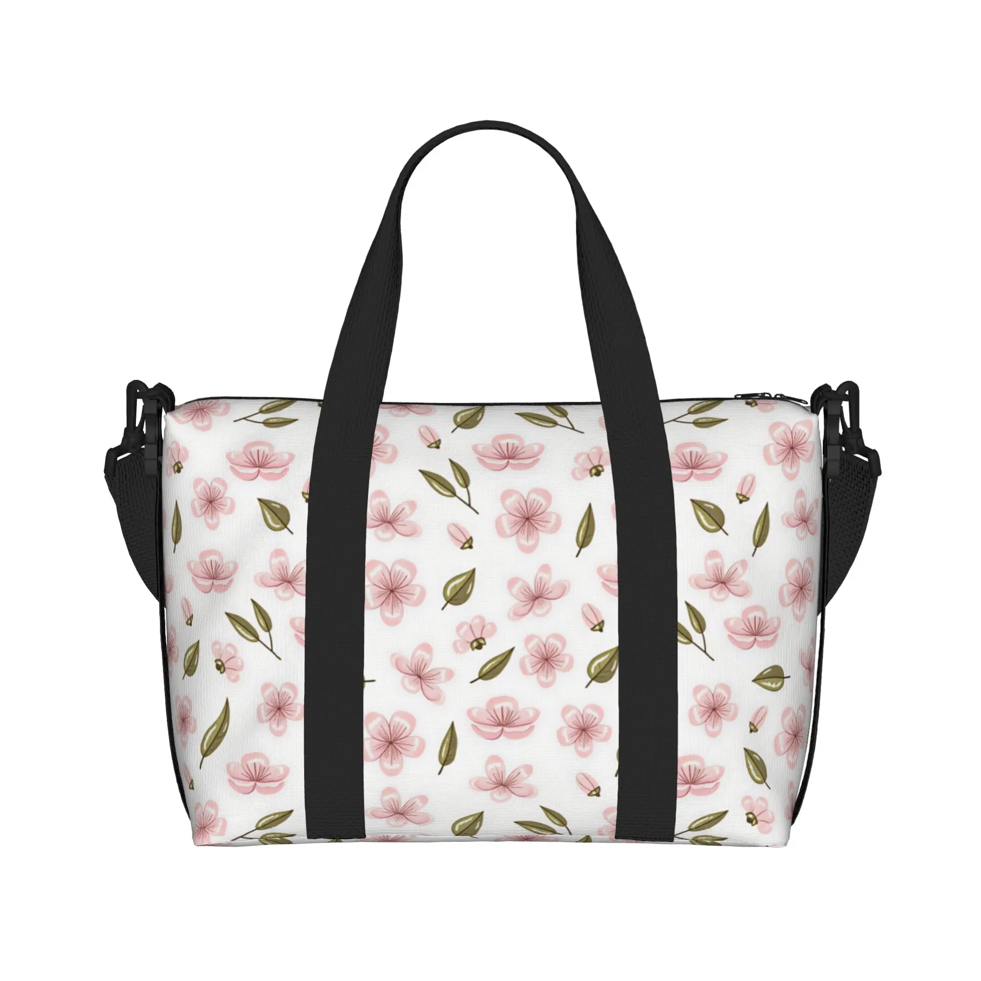 Custom Cherry Blossom Japan Floral  Tote Bag for Women Large Capacity  Gym Beach Travel Bags
