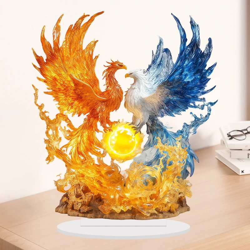 2D Flat Retro Dreamy Flame Bird Acrylic Tabletop Decoration Divine Bird Design Home Decor Piece for Inspiring Atmosphere Gifts