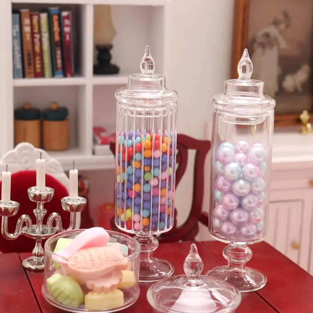 Gift 1/12 Scale Dollhouse Candy Jar with Lid Food Toy Miniature Sugar Box Doll Accessories Transparent Glass Mini Cookies Case