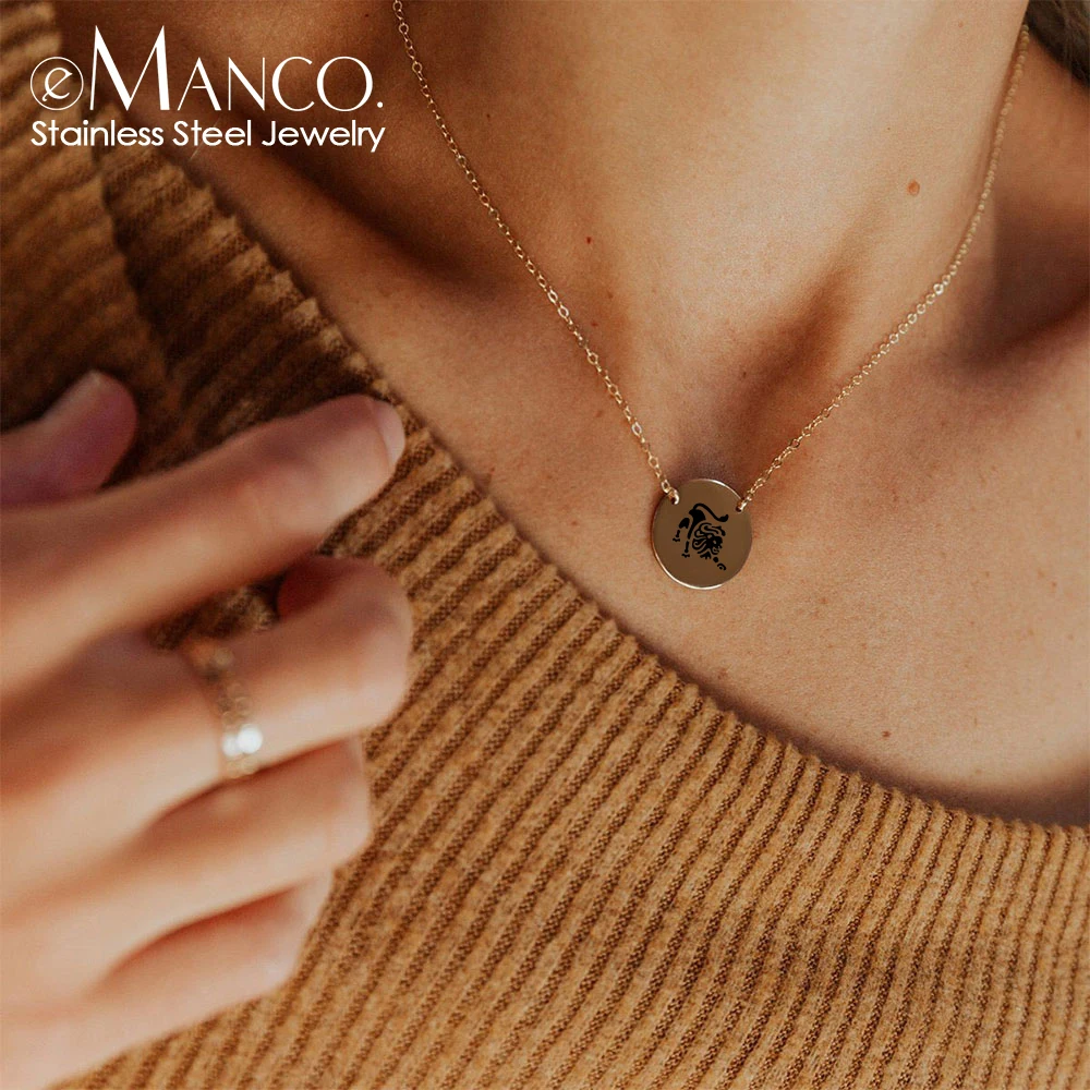 

eManco Simple Circular Pendant Necklace Stainless Steel Engraved for Women couple Accessories gift jewelry