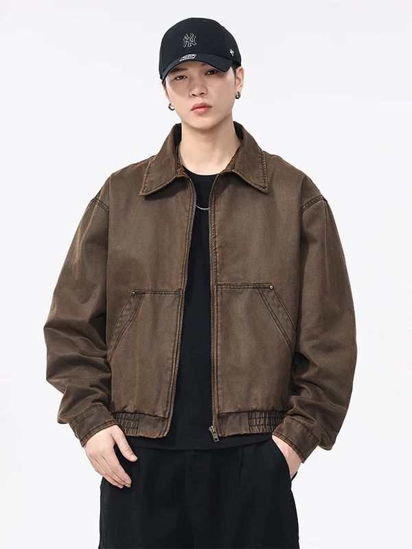 

American Retro ort Workwear Jaet Men's Casual Loose Outerwear Baan Oil Wax Leather Autumn New Sle Youth Cotton Polyester
