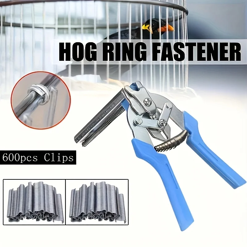 Heavy-Duty Iron Cage Pliers Set, Pig Pen Clamp Kit with 600 M-Type Clamps - Durable Home Repair Tools Suitable