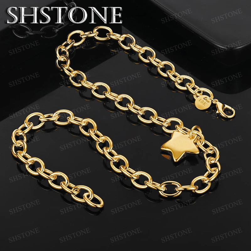 

45cm 18k Gold Star Pendant Necklace Lady Engagement Wedding Party Fashion Sweet Cute Fine Jewelry Christmas Gift Accessories