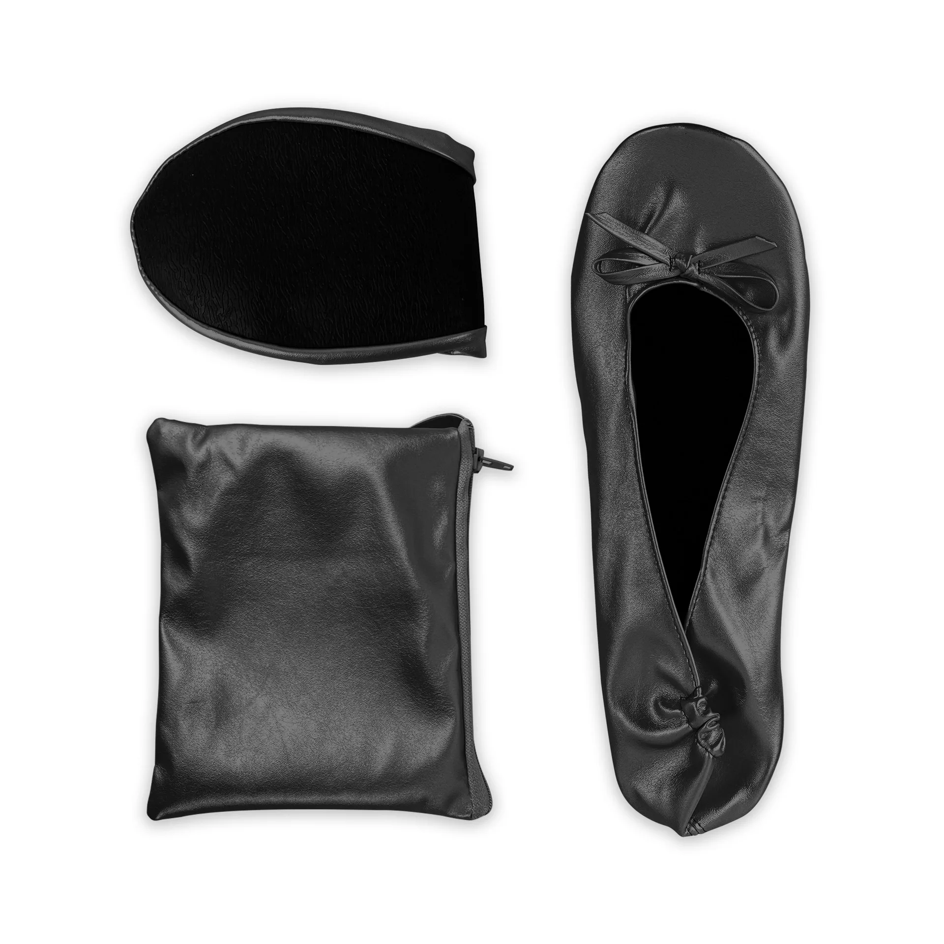 Portable Foldable Ballet Flats Women Soft Leather Fold Up Travel Shoes Slip On Mini Flat Shoes with Storage Bag