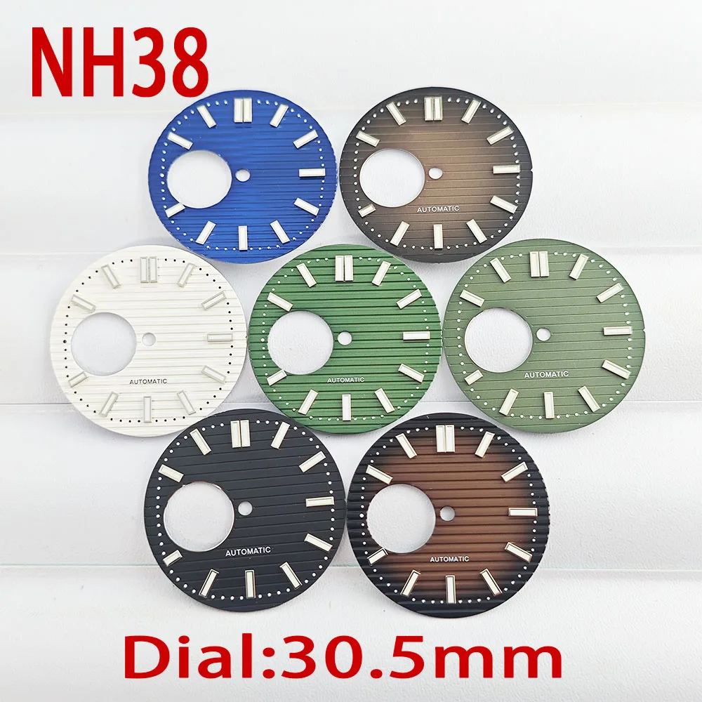 NH38 quadrante orologio da uomo 30.5mm quadrante verde luminoso per NH38 movimento meccanico automatico 40mm cassa orologio altri accessori