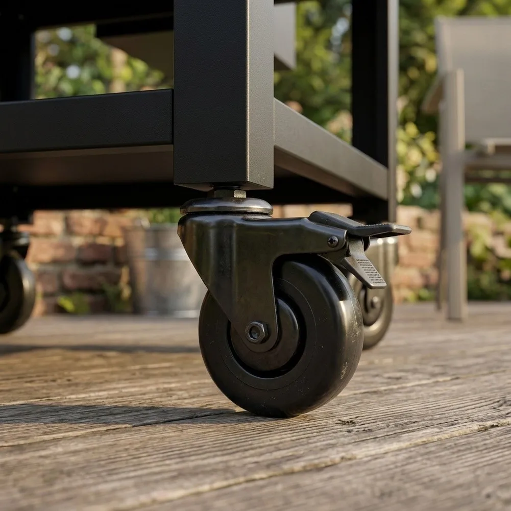 Locking Caster Wheels for Pellet Grills Designed as Direct Replacement Units for Grills with 3/4 Inch Mounting Interface