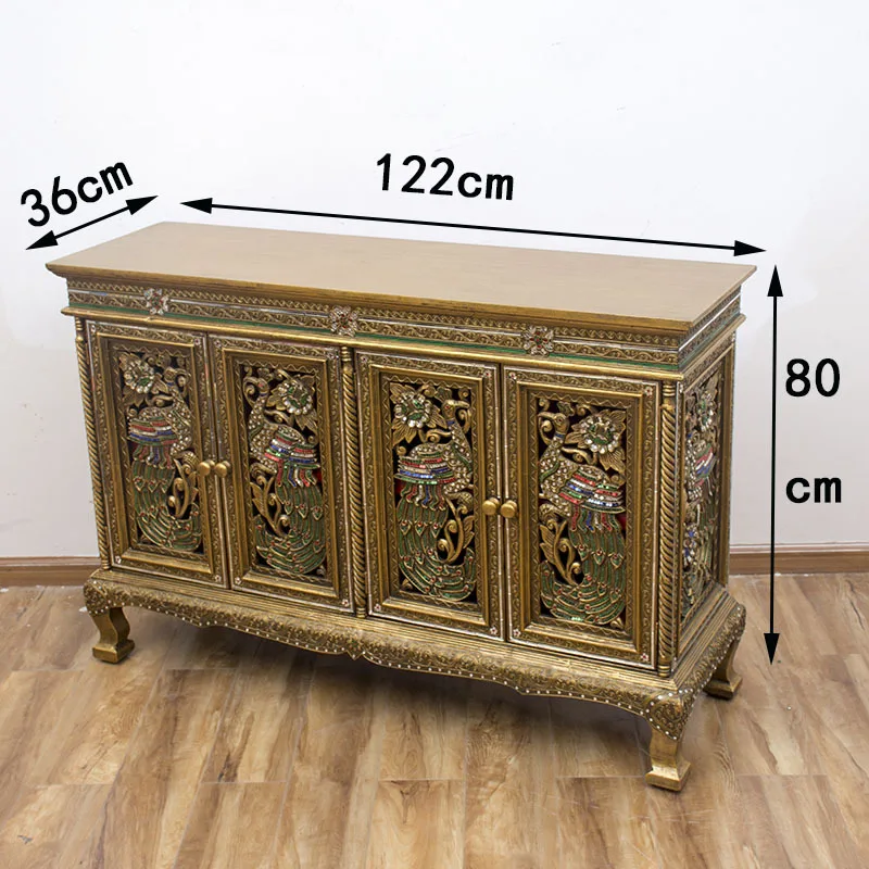 Furniture Decorative foyer solid wood peacock carved wall storage TV cabinet entrance cabinet
