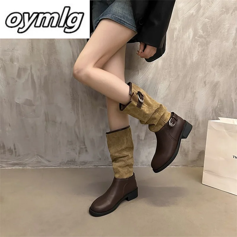 Botas Retro Versatile Casual, Quadrado, Moda, Outono, 2024