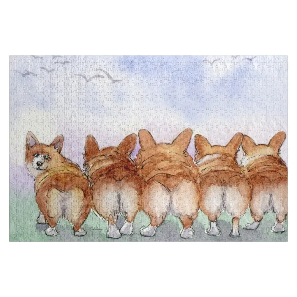 

Five Welsh corgi dogs walk away together Jigsaw Puzzle Jigsaw Custom Wooden Decor Paintings Puzzle