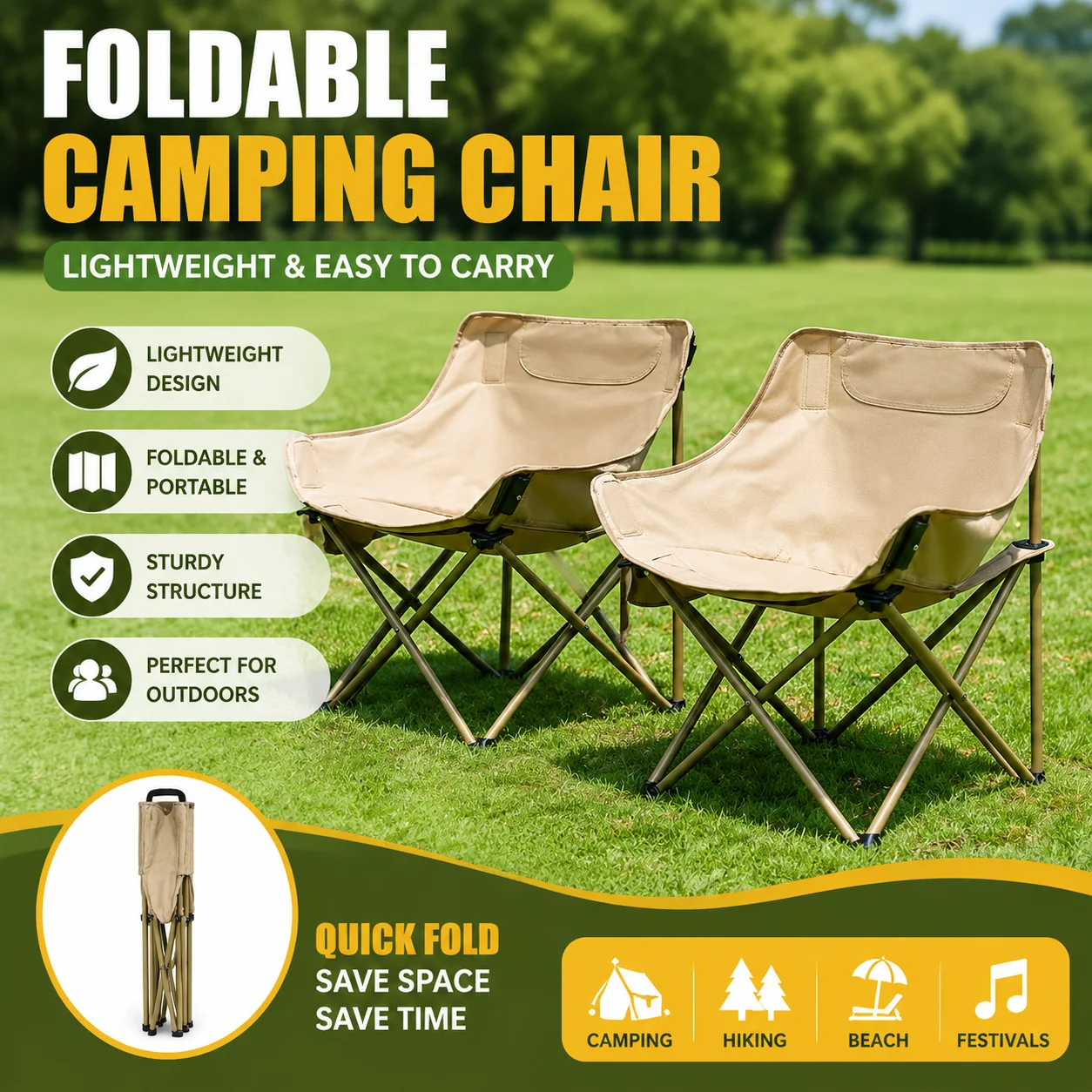 Outdoor Folding Moon Chair Portable Chair Camping Chair Picnic Gear Fishing Small Horse Stool Student Sketching