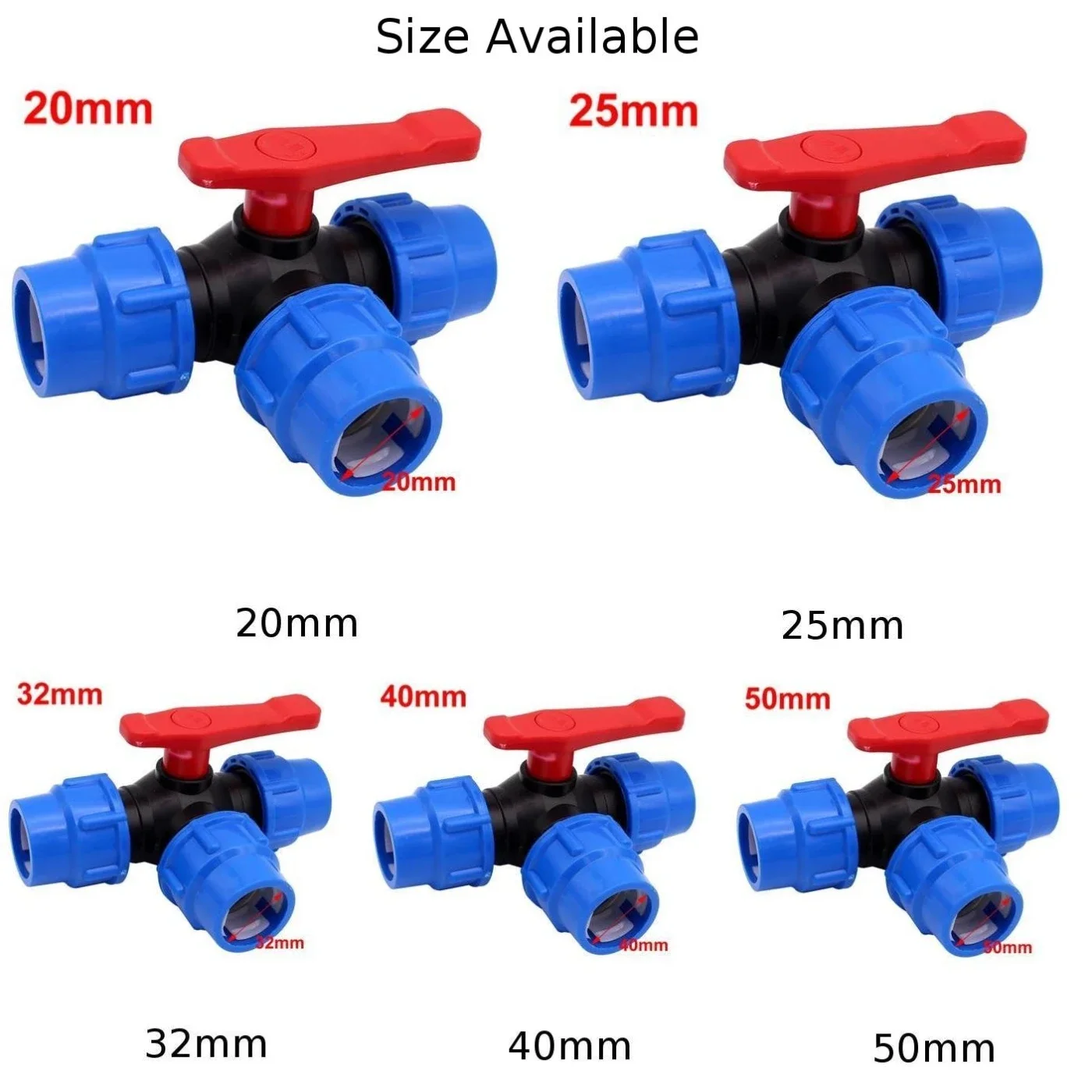 1x PE Pipe 3-Way Ball Valve 20/25/32/40/50mm Plastic Valve Ball Valve Quick Connect Three-way Valve Three-way Ball Valve