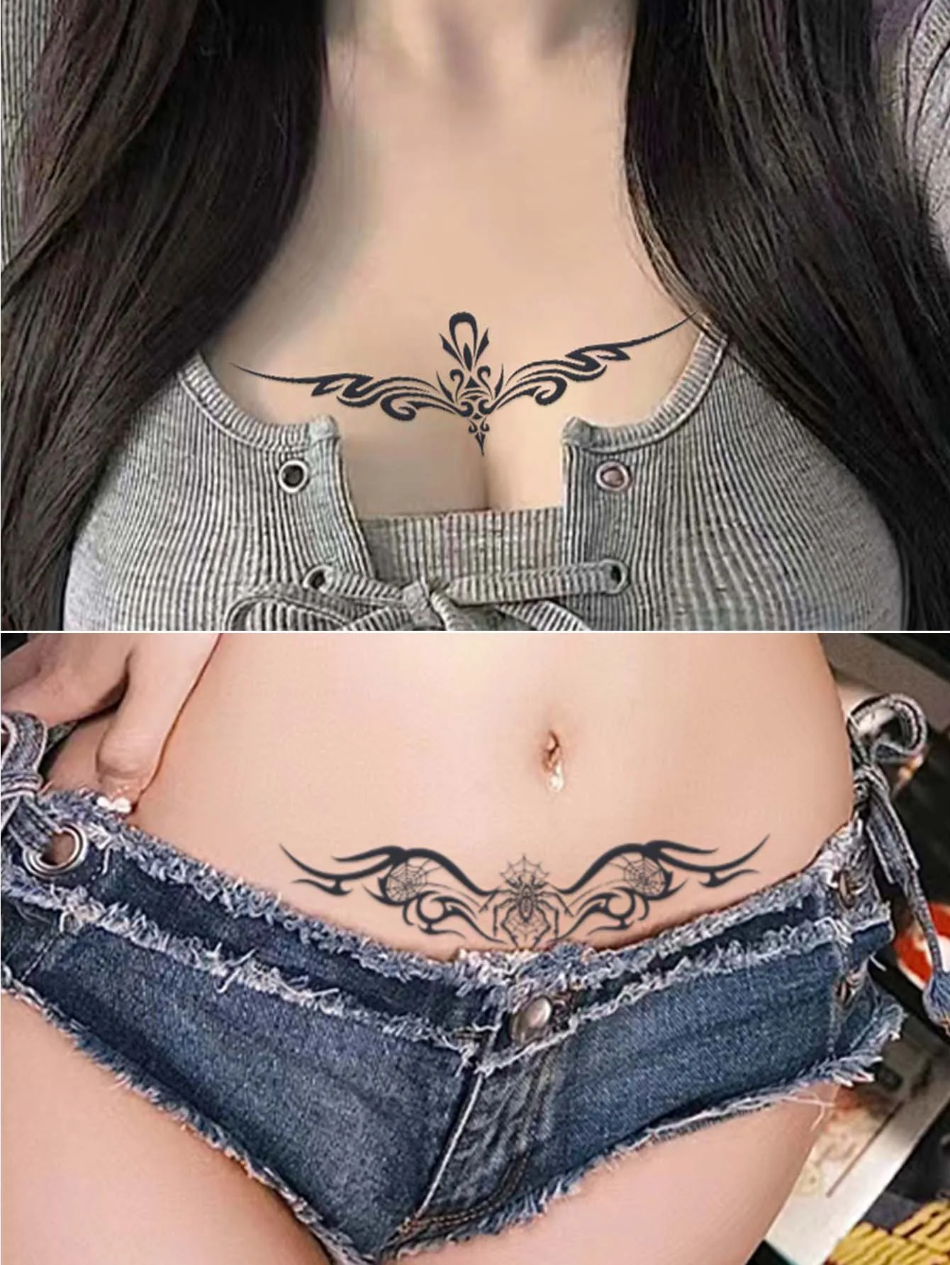 8pcs Succubus Waterproof Temporary Tattoo, Lasting 1-2 Weeks, for Abdomen and Waist, Realistic Semi-Permanent Fake Tattoo