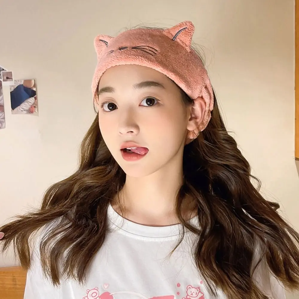 Turban artificiel astique Absorbant pour Femme, Bandeau de Sauna, Lavage du Visage, Sourire, Mignon, Chat, Doux, Accessoires pour Cheveux