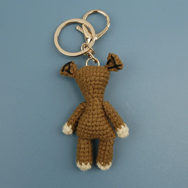Cute Small Bear Couple Keychains Knitting Cartoon Mini Bear Doll Crochet Keychain Knitted Animal Doll Keyrings Wholesale Custom