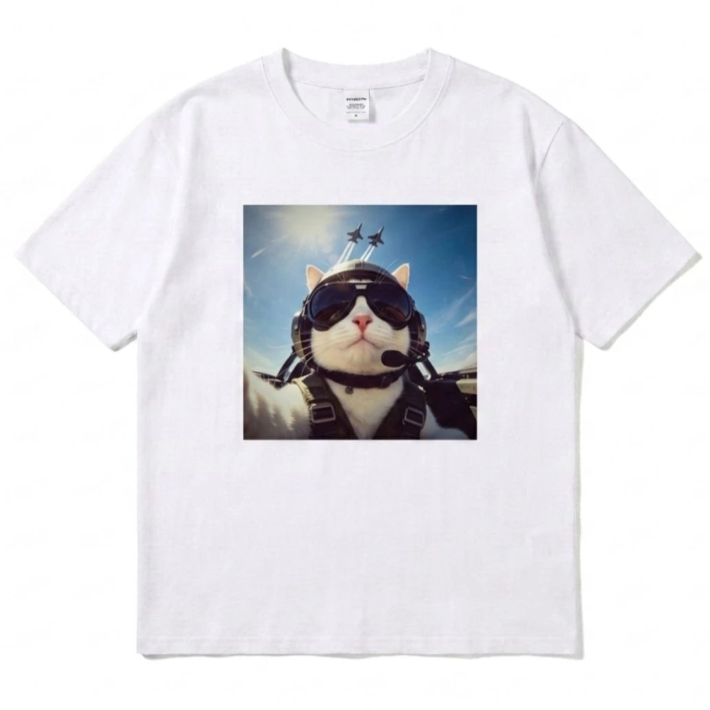 Cool Cat Fighter Jet T Shirt Aviator Cat Graphic Tee Men Women Funny Animal Streetwear Short Sleeve Tops
