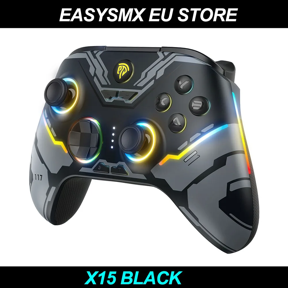 Control Inalámbrico EasySMX X15 para Android/iOS/PC/Switch - Joysticks con Efecto Hall, Luces RGB, Receptor 2.4G y Cable Tipo-C