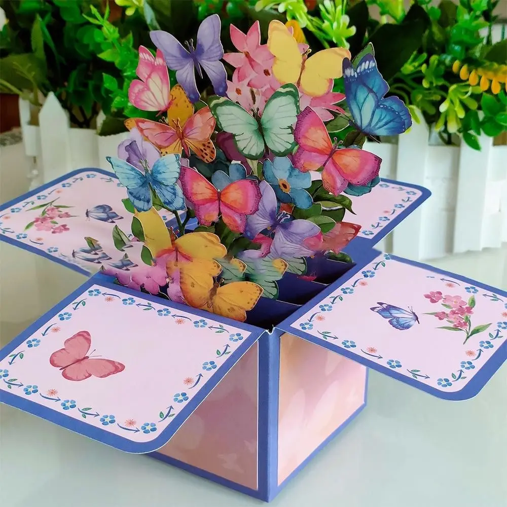 for Birthday Tropical Bloom Greeting Card 3D Pops-up Bouquet Daisy/Carnation Paper Flowers Rose/Lily/Sunflower/Tulip