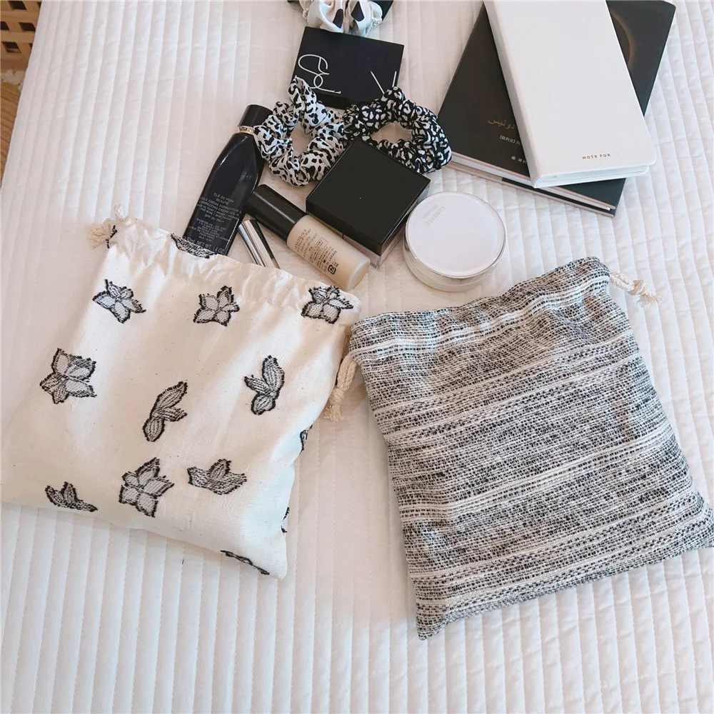 Artistic drawstring bag, drawstring lipstick makeup bag, mobile phone storage bag, handbag, coin purse headphone organizer bag