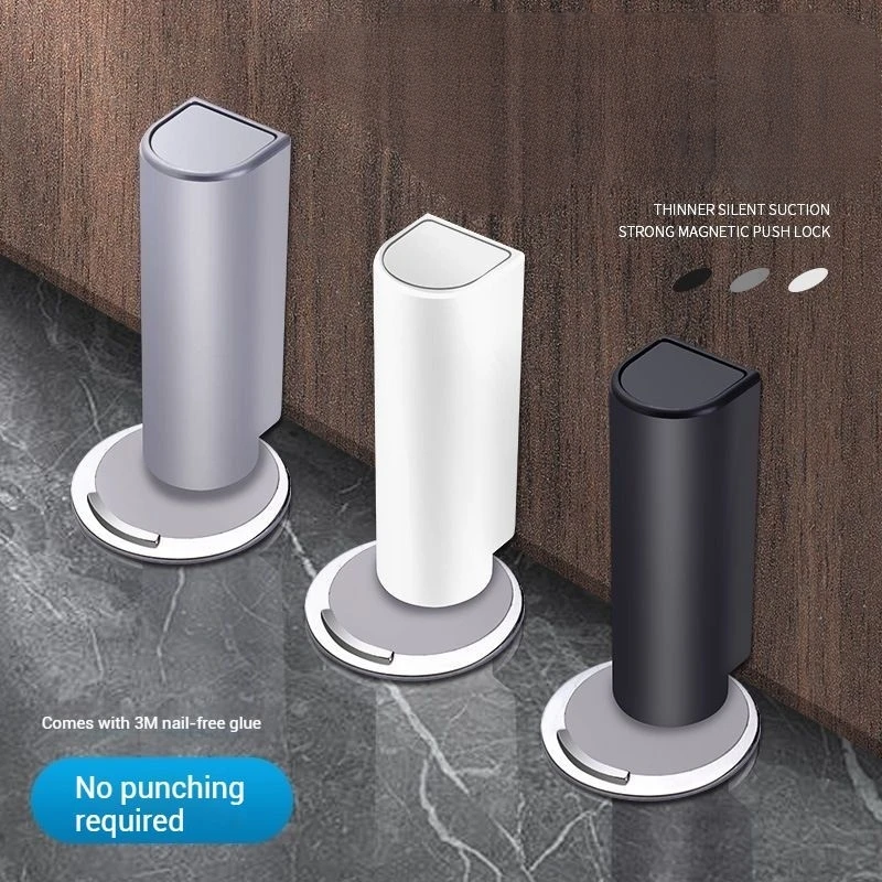 Stainless Steel Magnetic Door Stopper, Gray Black Nail Free Door Base, Door Hardware Door Close Prevention Door Stopper