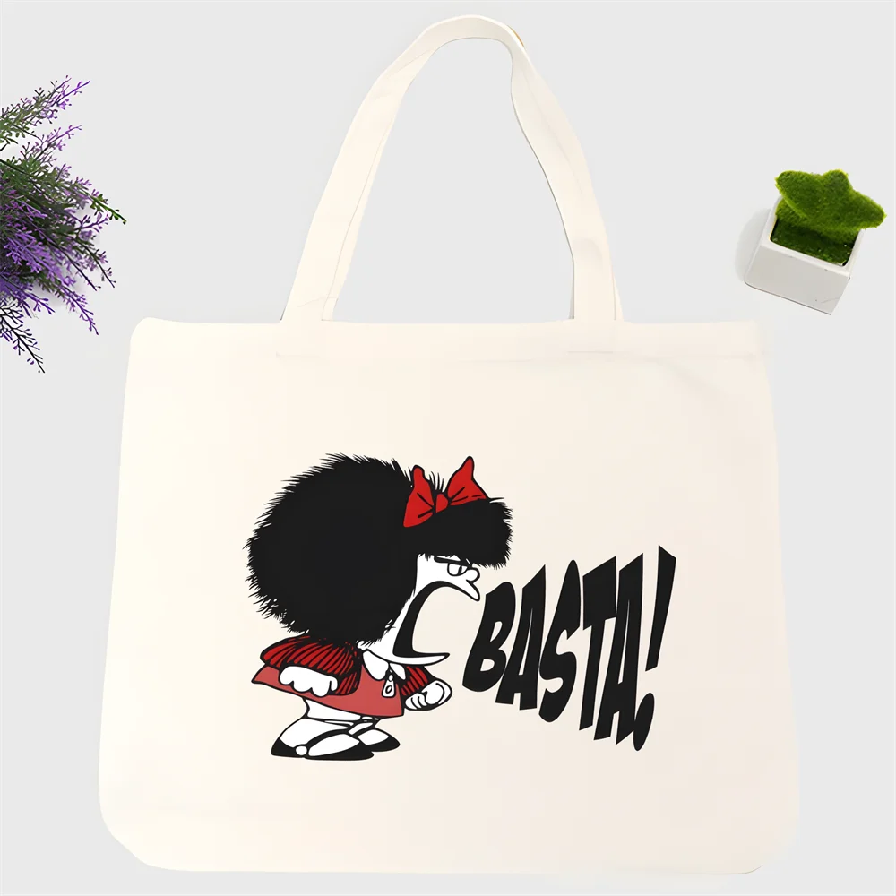 mafalda Women Men Handbags Canvas Tote bags Reusable Cotton High capacity Shopping Bag