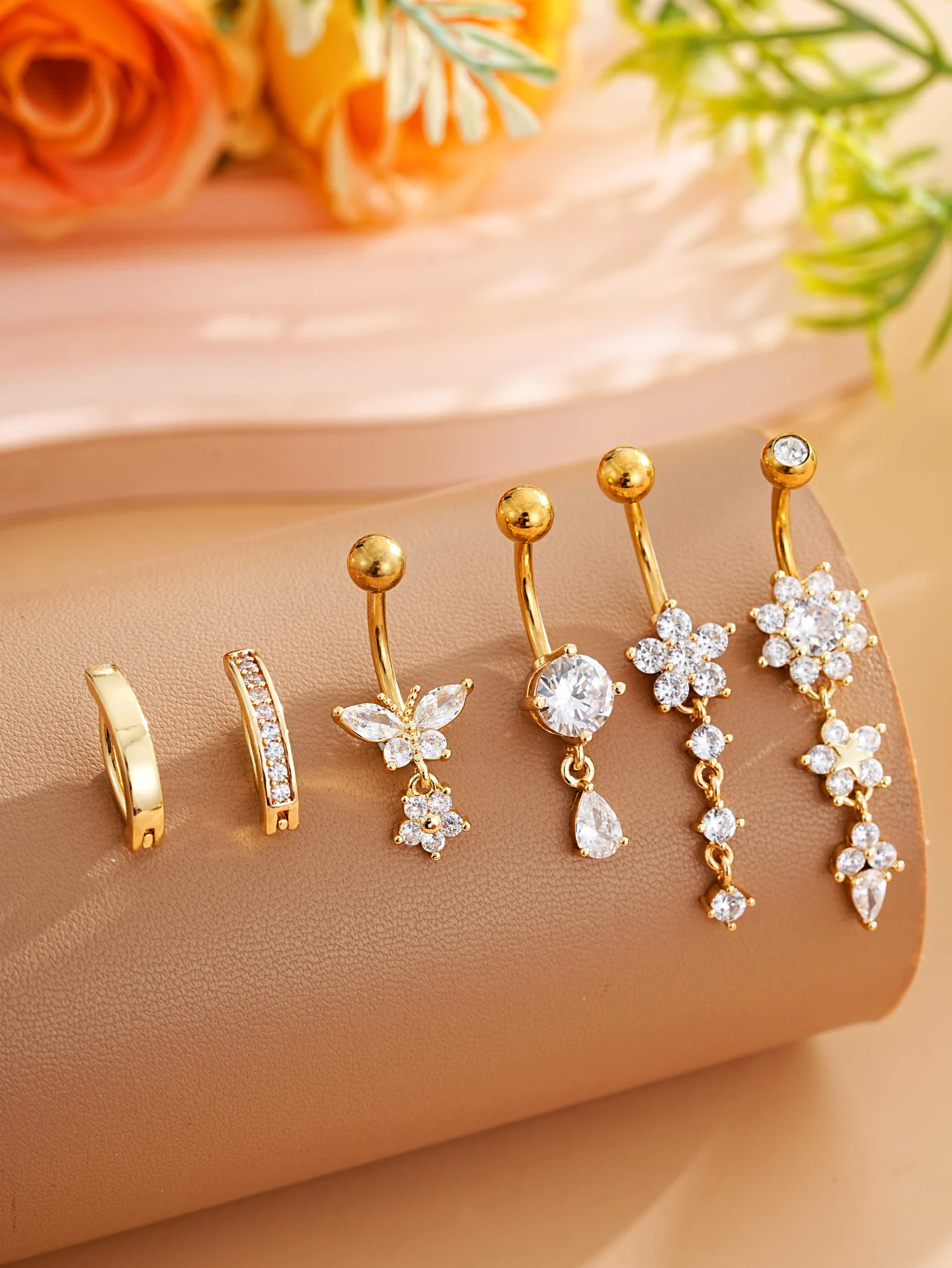 3-8 Stück/Set Gemischte Bauchnabelpiercing-Sets Lange Hängende Gebogene Bauchnabelringe Nombril Ombligo Damen 14G Schmetterling Bauchnabelpiercings