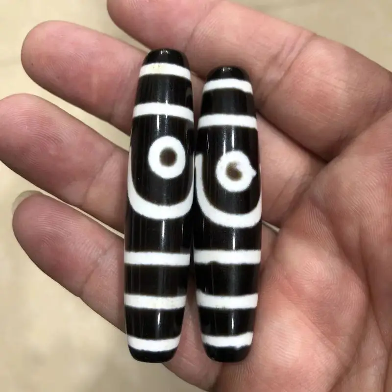 Tibetan-Style Black And White Two-Eyed Agate Dzi Bead Jewelry Necklace Pendant