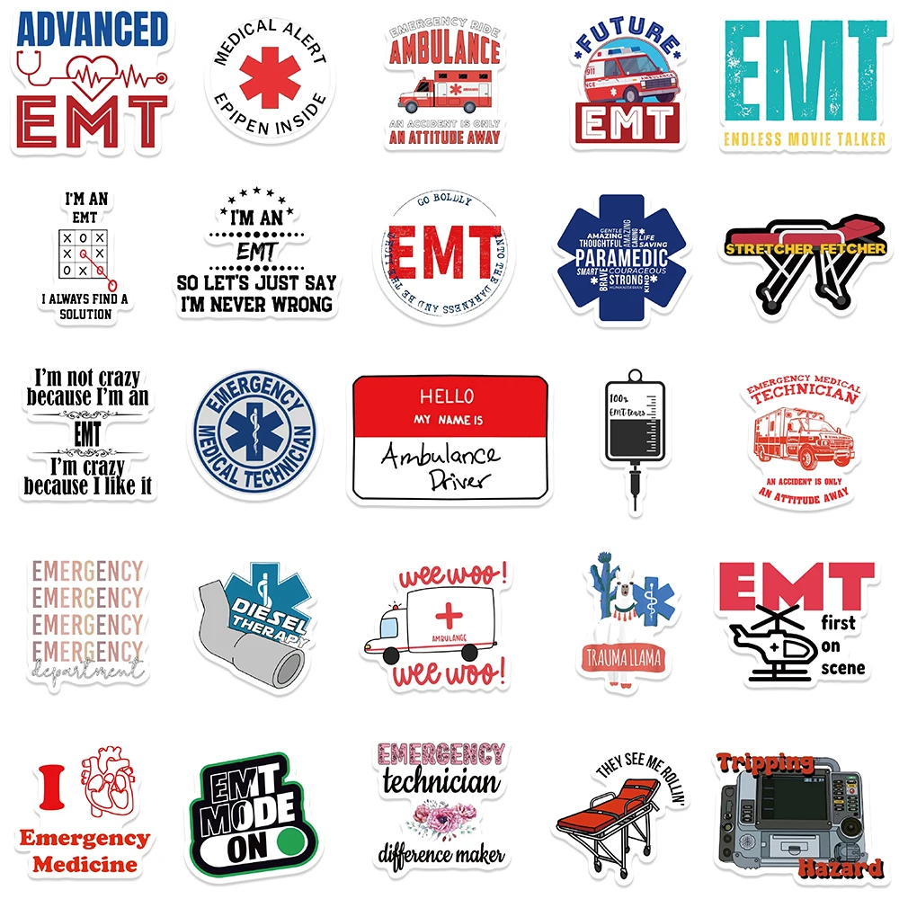 50PCS/Pack Emergency Medical Technician Care Sticker Waterproof DIY for Helmet Motorcycle Phone Car Bicycle Guitar Gift Stickers