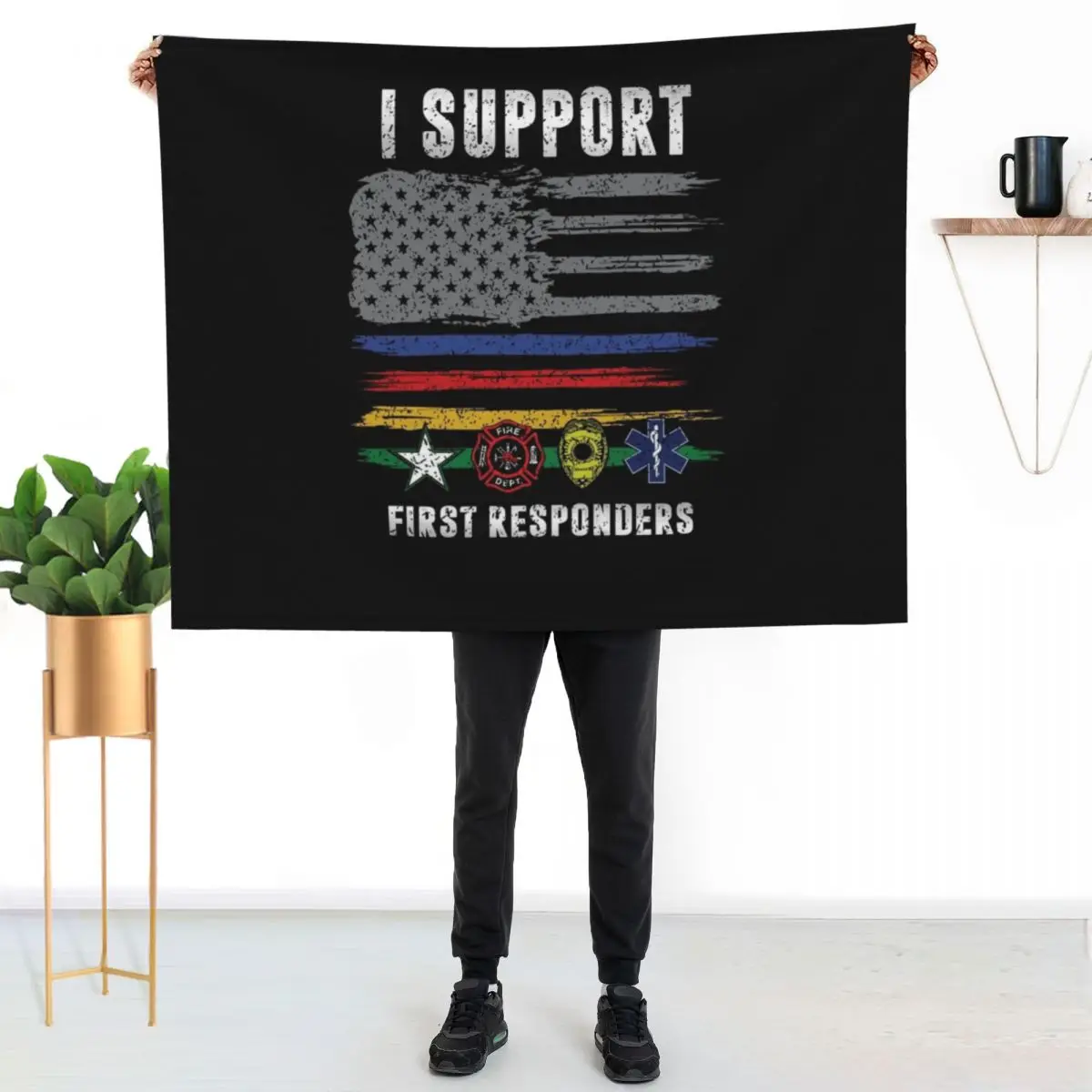 I support First Responder Throw Blanket Cozy Napping Blanket Gift for Mom Dad