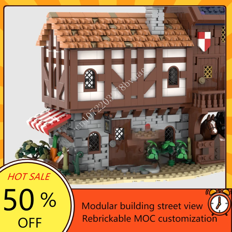 2183 pçs moc castelo medieval personalizado quebra-cabeça modelo medieval rua técnica diy conjunto de montagem brinquedo para criança aniversário presente do feriado
