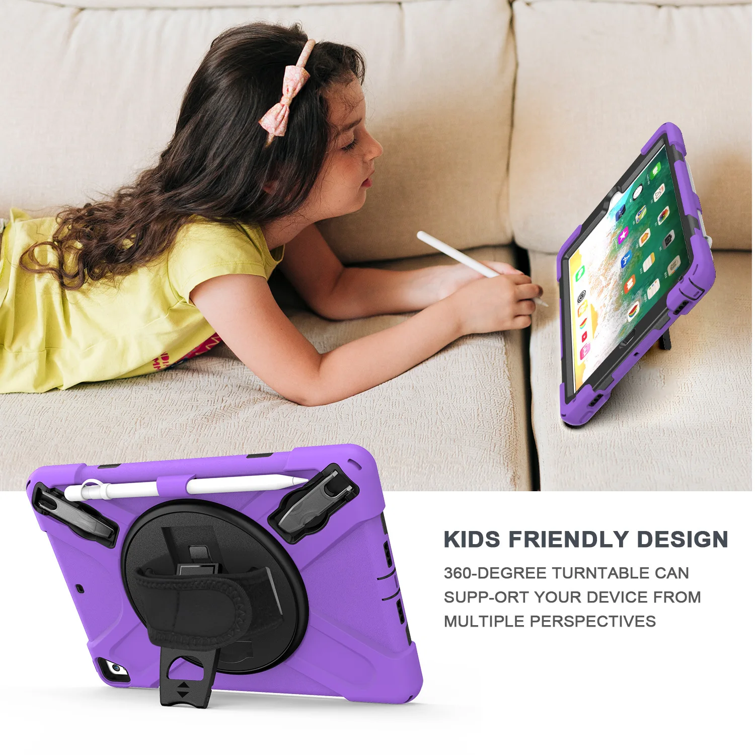 360° Rotate Case for iPad 10.2 2019 2020 7th generation Shockproof Multi-function Cover for Typing Handling with Shoulder Strap