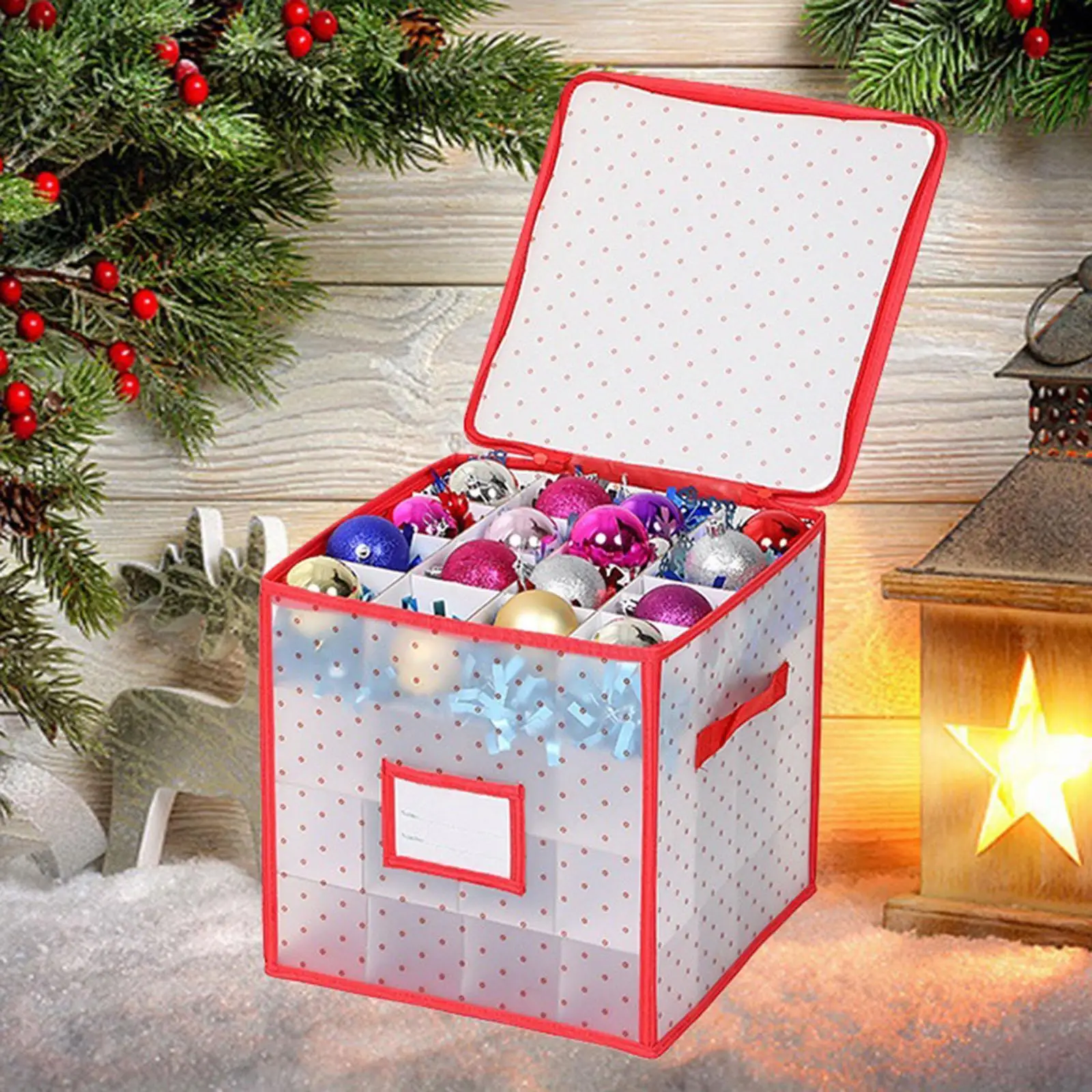 Xmas Decoration Organizer Christmas Ornament Storage Box Zippered Closure Clear